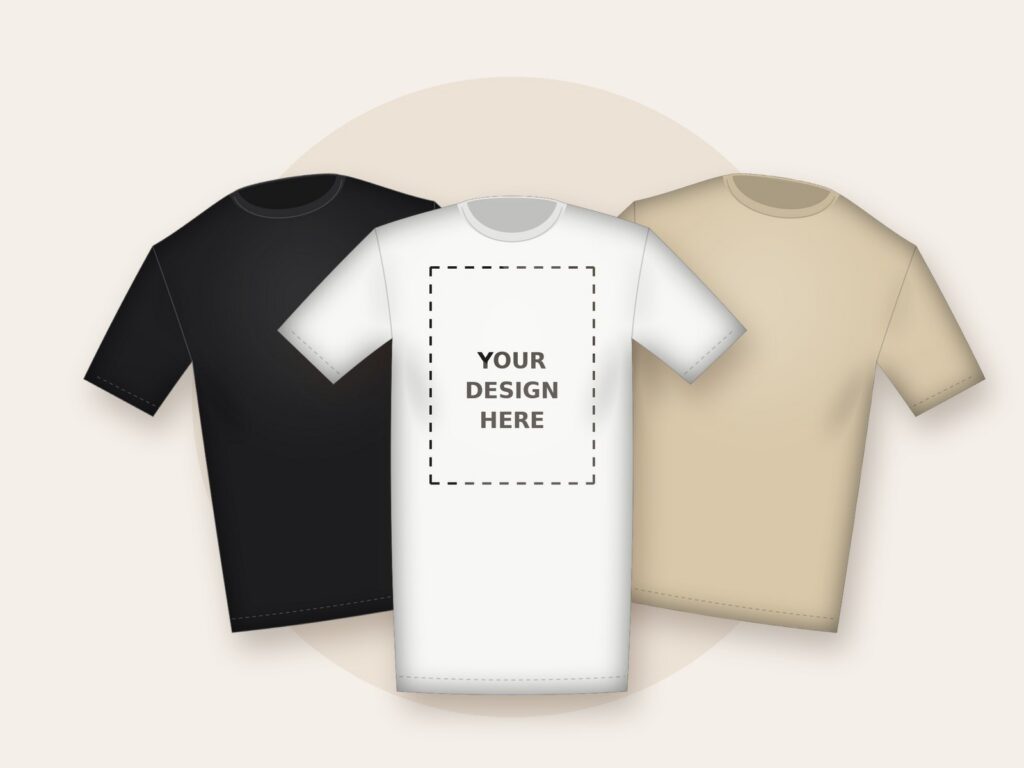Custom printed T-shirts in black, white and sand